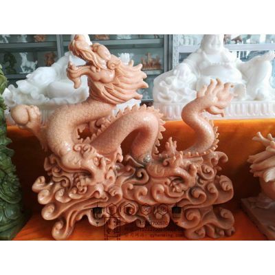 晚霞红石雕龙摆件工艺品大理石雕刻盘龙镇宅辟邪风水石材龙雕塑